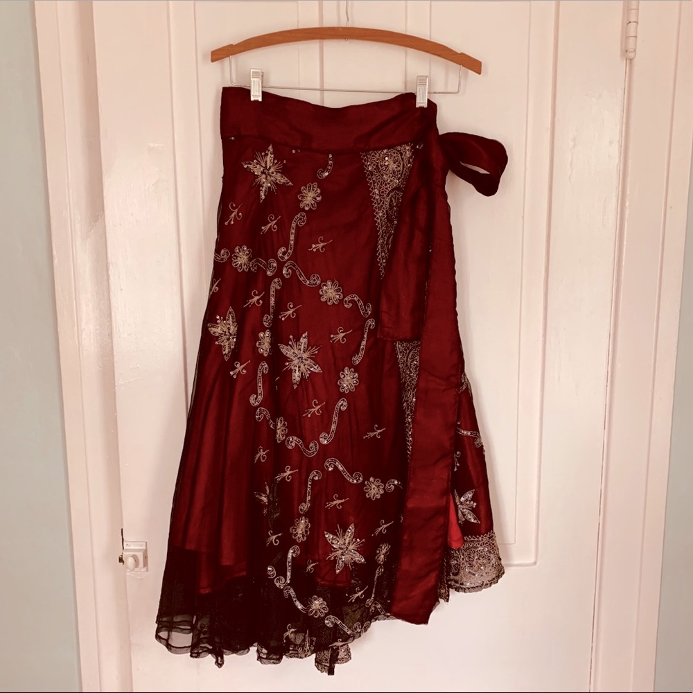 Gorgeous heavy Bollywood-style wraparound skirt *sequins*shimmers*taffeta S/M